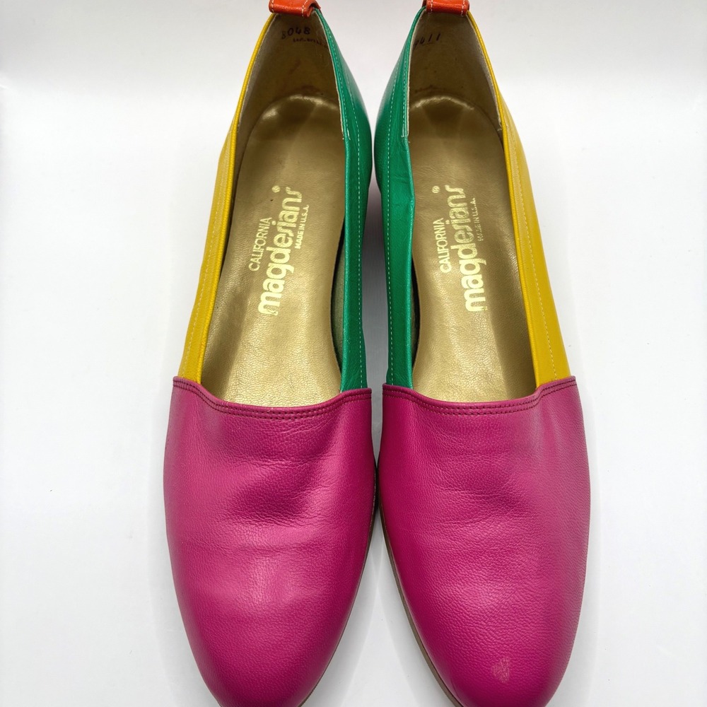 California Magdesians Womens Colorblock Leather Flats Pink Green Yellow Size 9 S